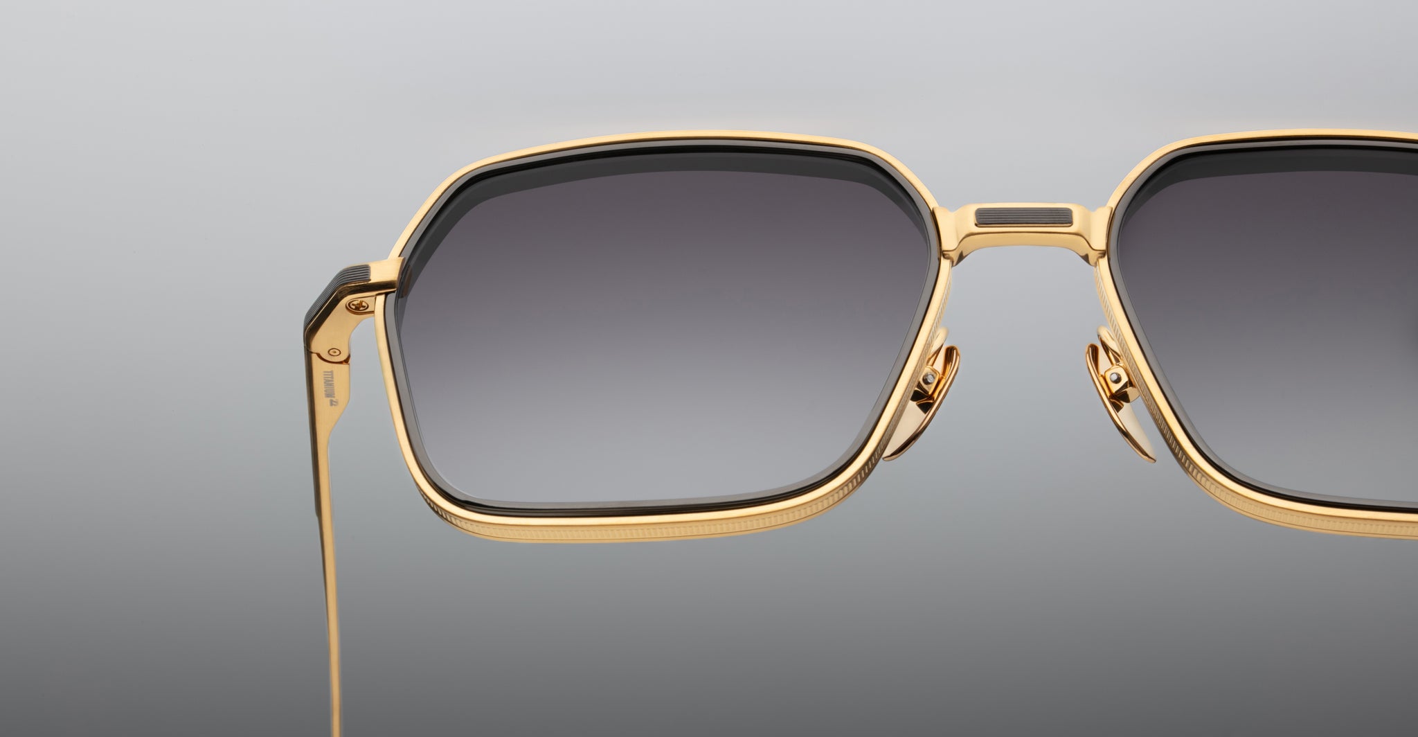 Jacques Marie Mage Admiral gold square sunglasses with gradient lenses, front angle view.