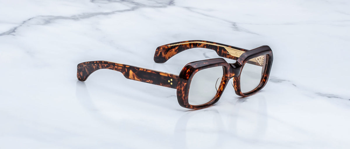 Jacques Marie Mage Aldo rectangular eyeglasses with thick frames, top view.