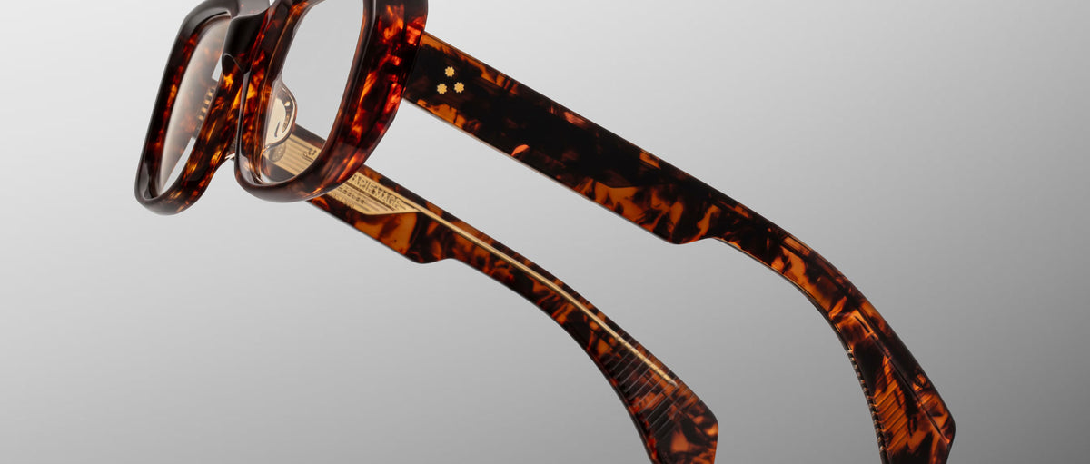 Jacques Marie Mage Aldo square eyeglasses in brown tortoiseshell acetate with wide arms, front-facing view.