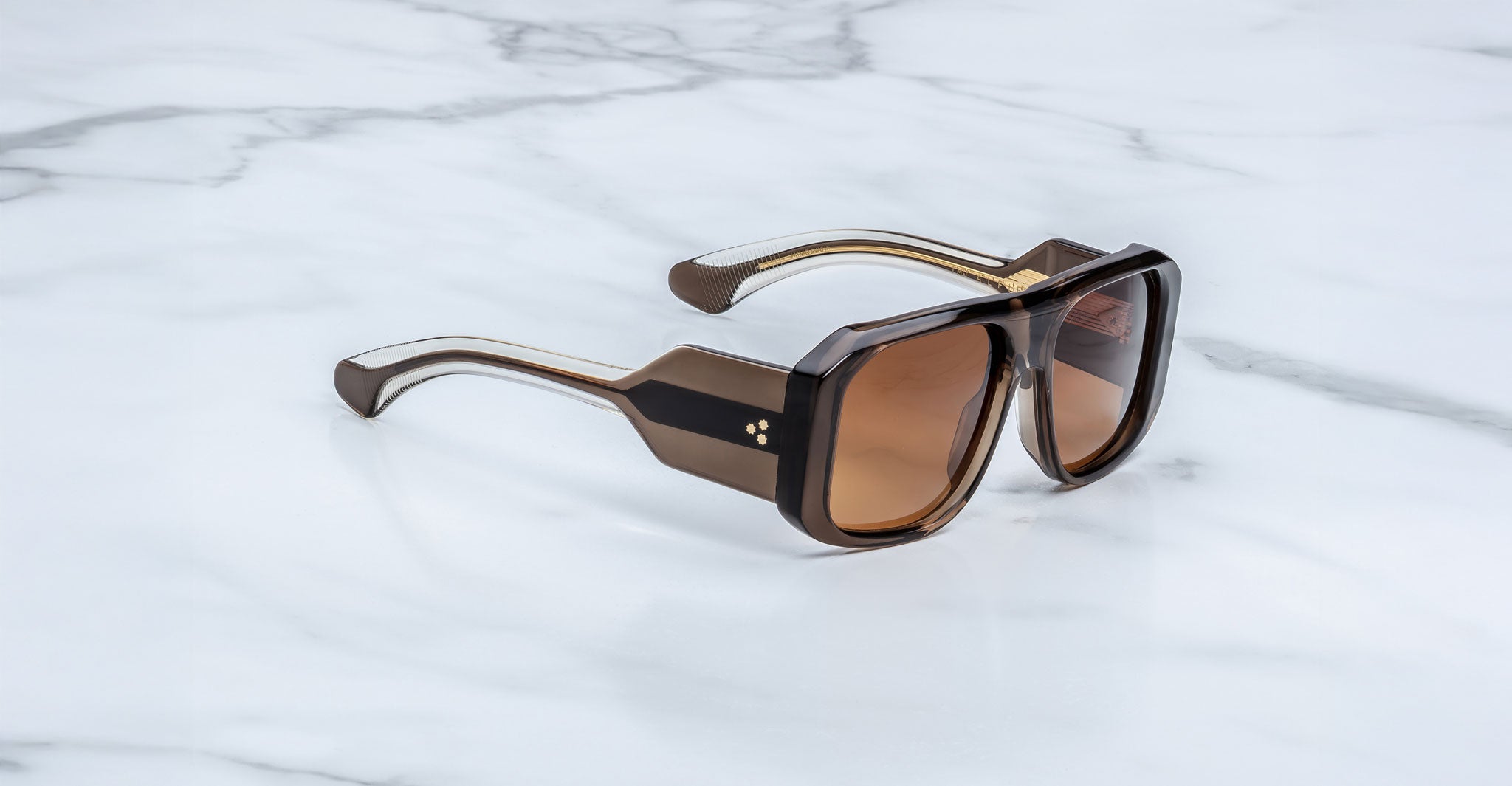Jacques Marie Mage Alfie oversized brown sunglasses with thick frames and UV lenses, front view.