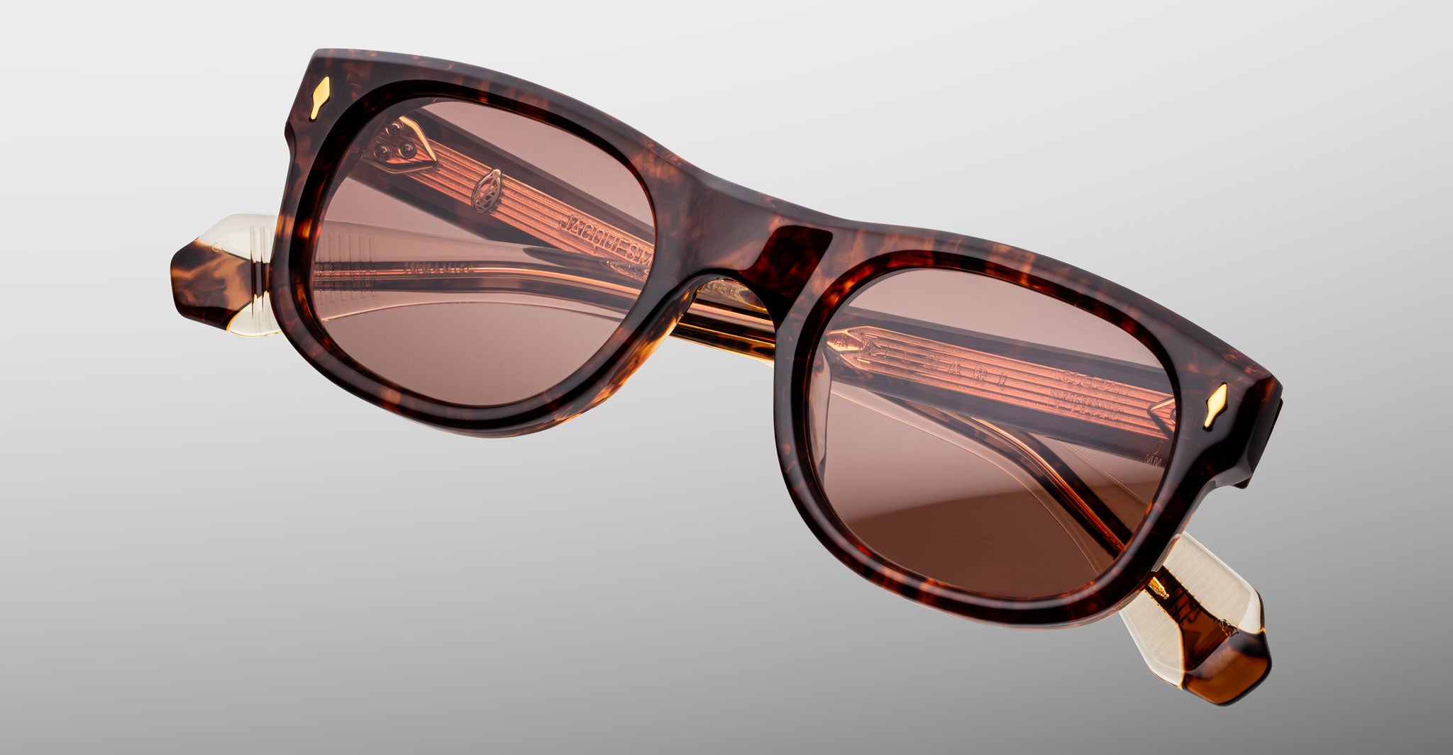 Jacques Marie Mage Amilcar square sunglasses in brown tortoiseshell with tinted lenses, front view.