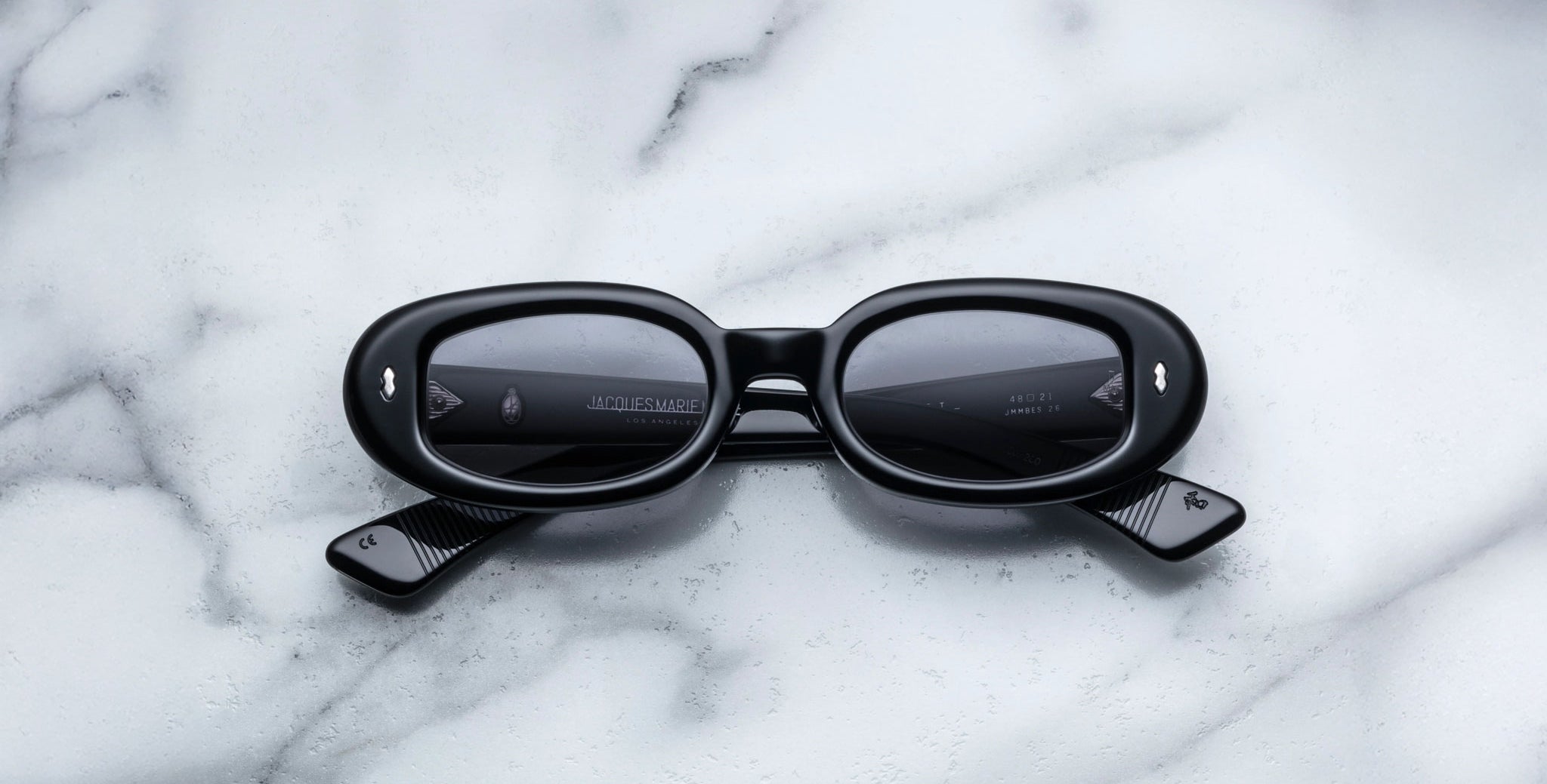 Jacques Marie Mage Besset in Shadow oval black acetate sunglasses