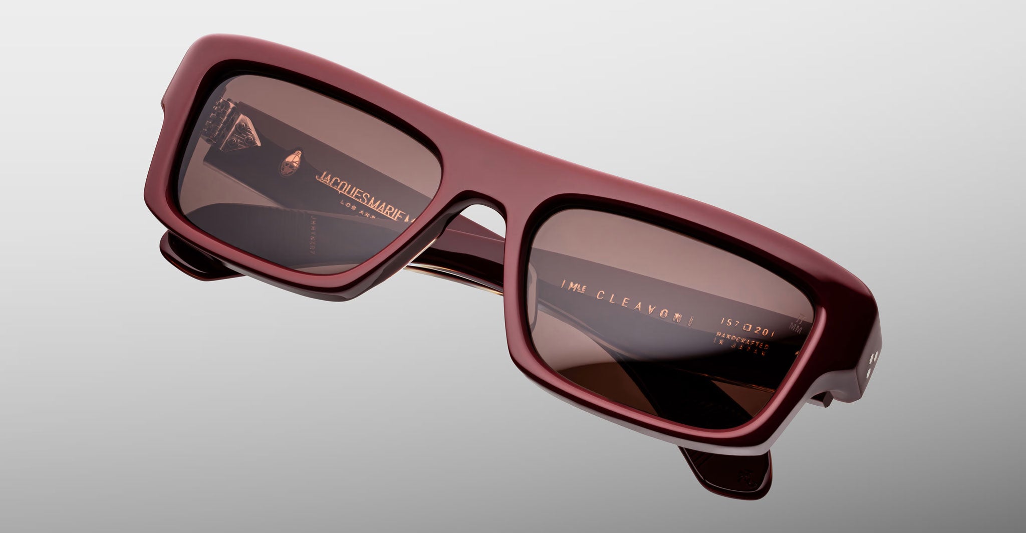 Jacques Marie Mage Cleavon 57 rectangular maroon sunglasses with brown lenses, front-facing view.