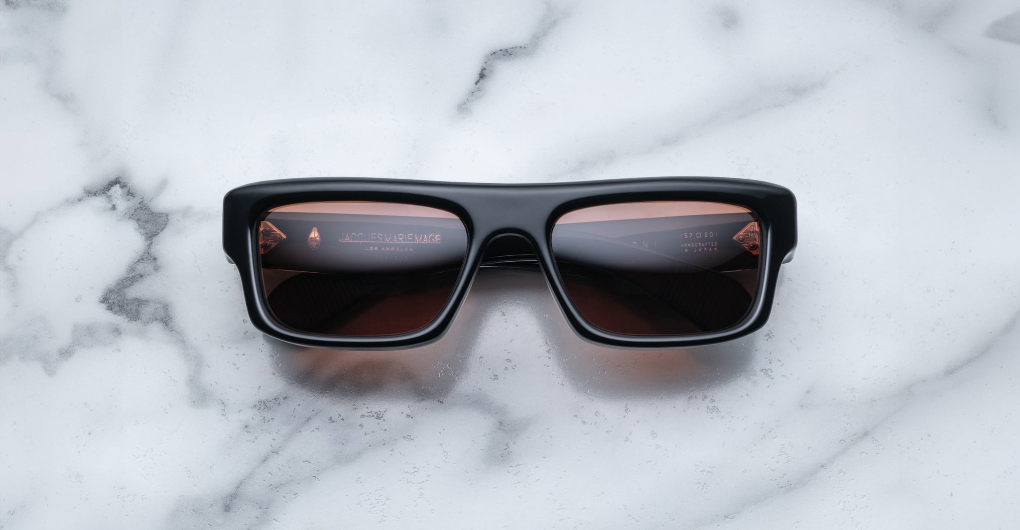 Jacques Marie Mage Cleavon 57 black rectangular sunglasses with UV lenses, top view showing full frame and temples.