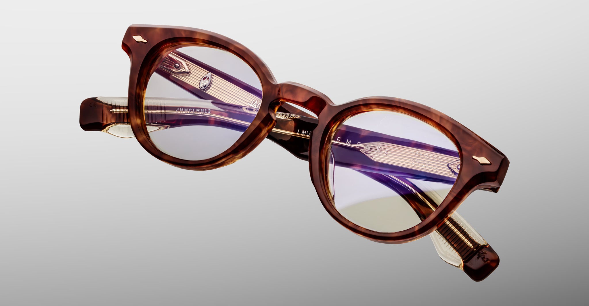 Jacques Marie Mage Clemens in Honeycomb eyeglasses, round tortoiseshell frame, clear lenses, gold temple accents, front angle view.