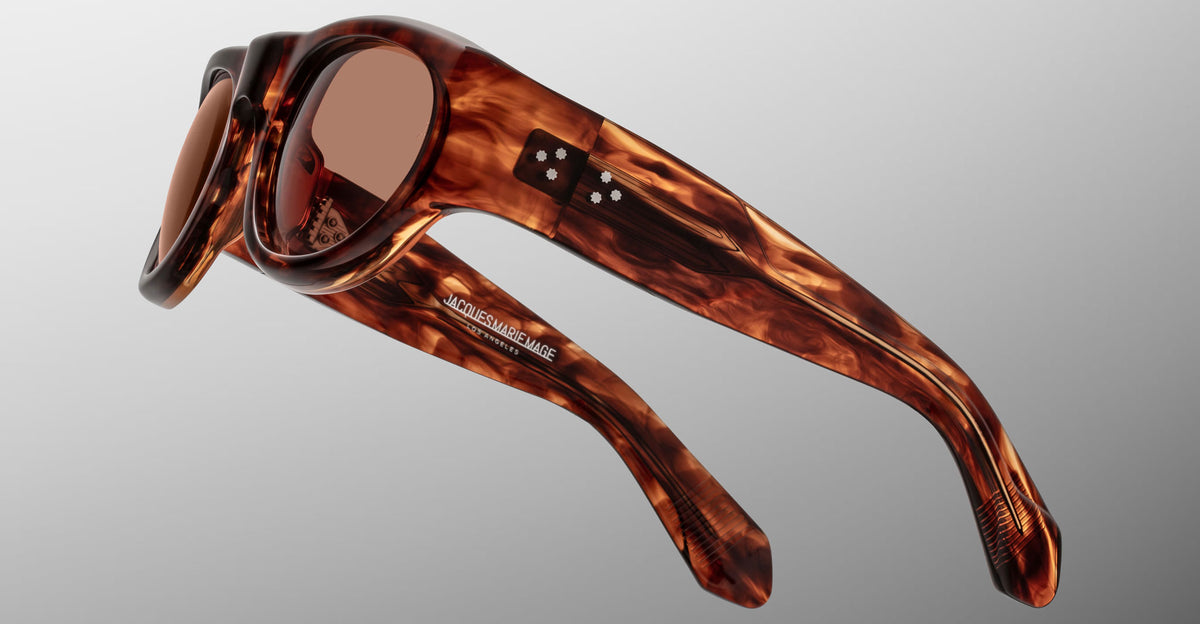 Jacques Marie Mage Clyde 2.0 in Bourbon brown acetate sunglasses detailed side view