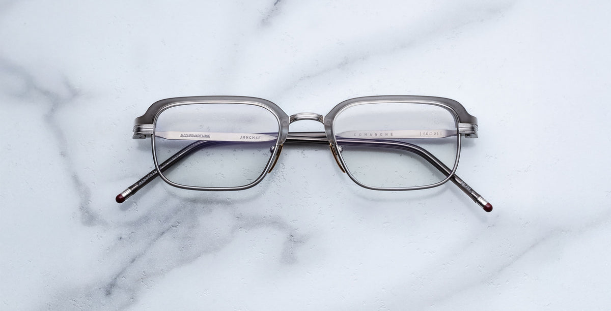 Jacques Marie Mage Comanche in Tempest square-framed eyeglasses with metal rims, front view.