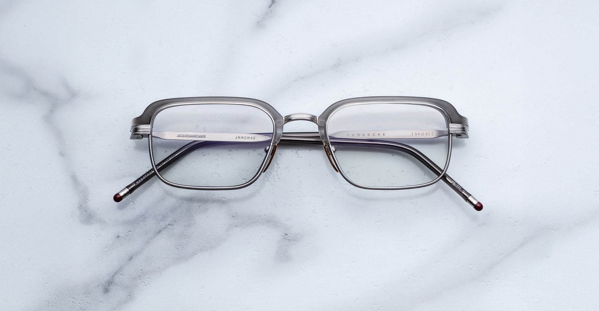 Jacques Marie Mage Comanche in Tempest square-framed eyeglasses with metal rims, front view.