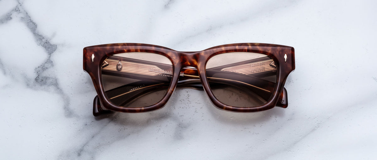 Jacques Marie Mage Dealan 53 sunglasses, bold square tortoiseshell frames, front view.