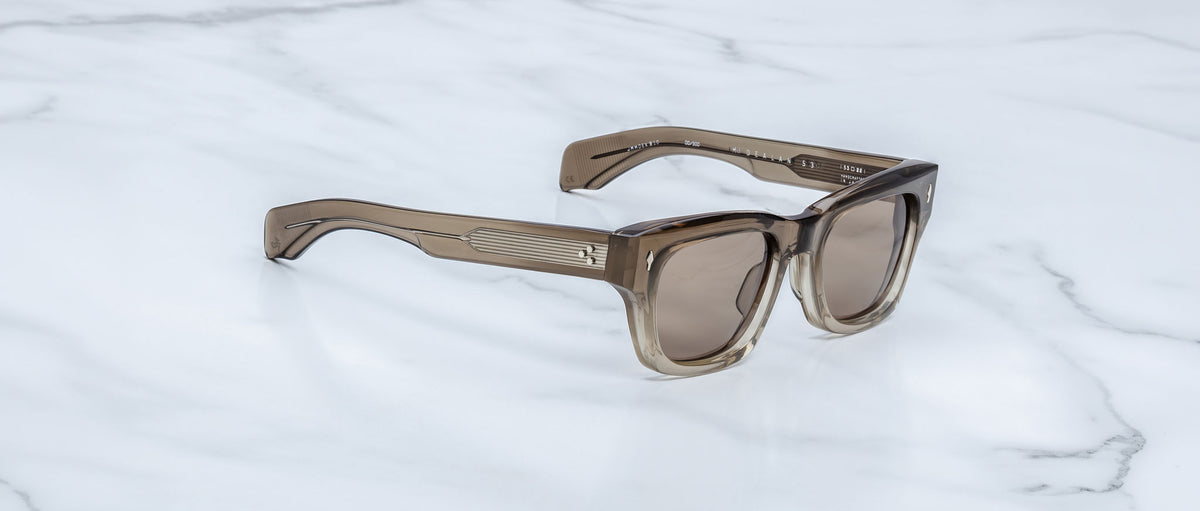 Jacques Marie Mage Dealan 53 brown square sunglasses, thick-frame, top-down view.