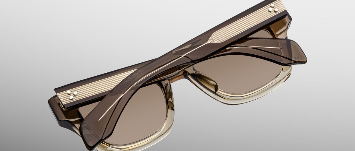 Jacques Marie Mage Dealan 53 brown rectangular sunglasses with gold accents, front-facing view.