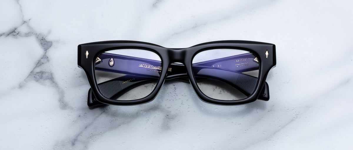 Jacques Marie Mage Dealan 53 eyeglasses with clear lenses, top view.