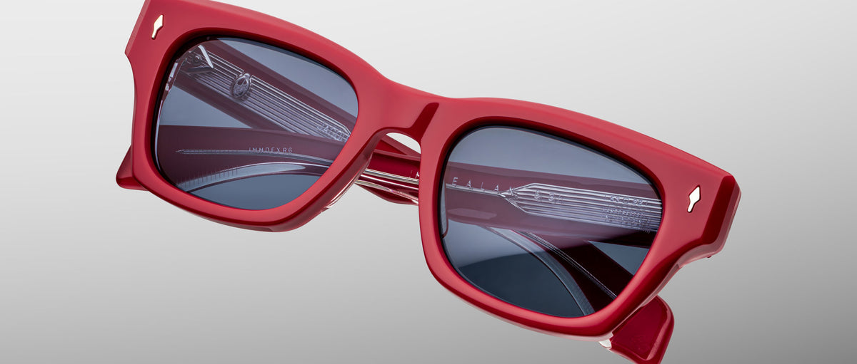 Jacques Marie Mage Dealan 53 red rectangular sunglasses with dark lenses, front view.