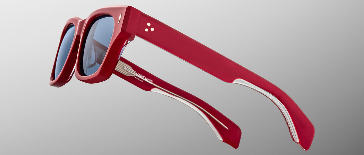 Jacques Marie Mage Dealan 53 red thick-framed sunglasses, front view.