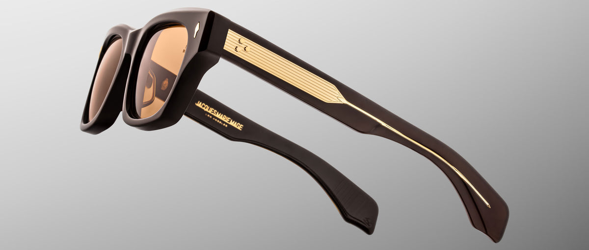 Jacques Marie Mage Dealan 53 sunglasses, side view, featuring gold-accented arms.