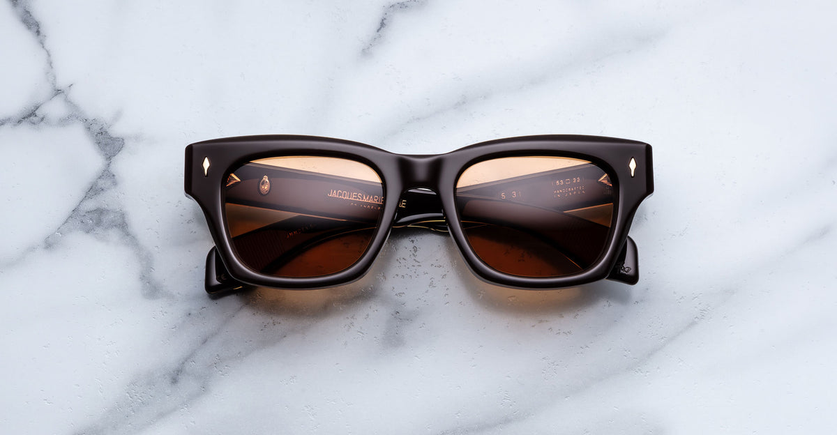 Jacques Marie Mage Dealan 53 black square sunglasses with brown lenses, top view.