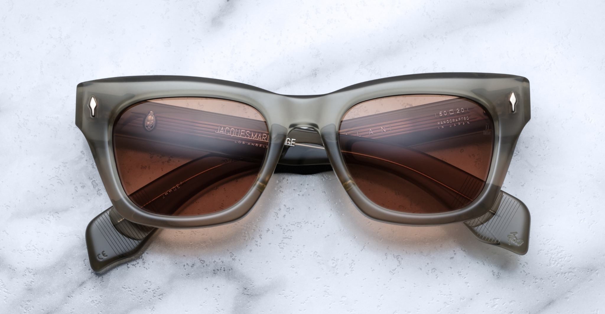 Jacques Marie Mage Dealan gray rectangular sunglasses with brown lenses, front angle view.