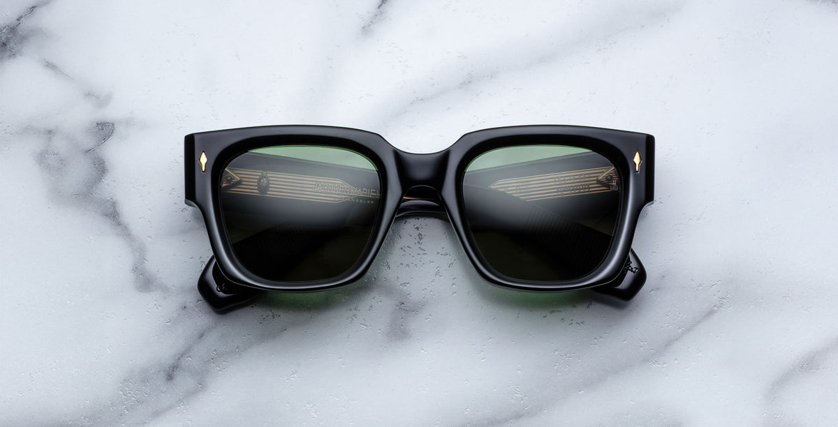 Jacques Marie Mage Enzo sunglasses with UV protection shown from above, highlighting the frame and lenses.
