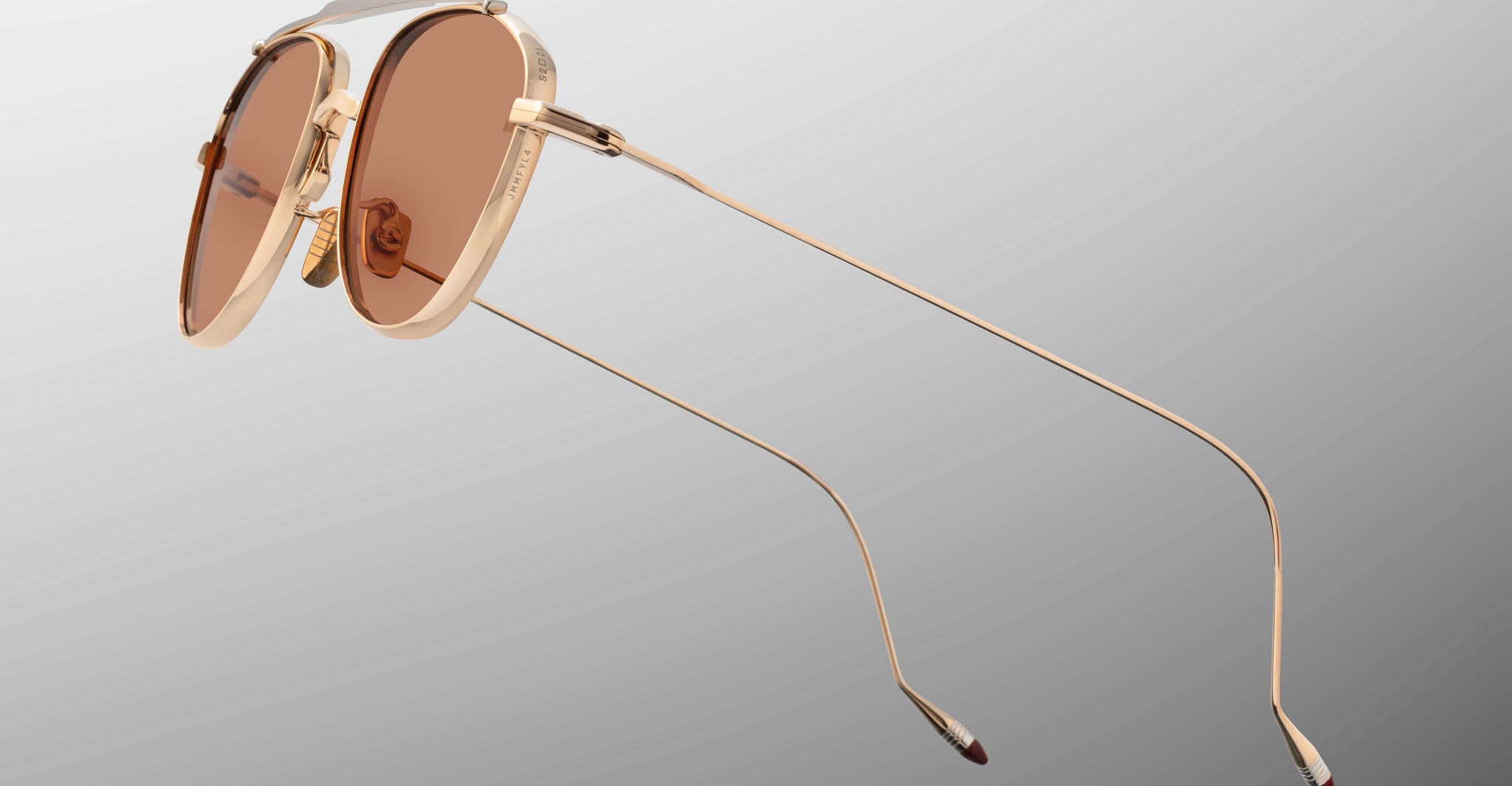 Jacques Marie Mage Flynn aviator sunglasses in rose gold with brown lenses, front view.