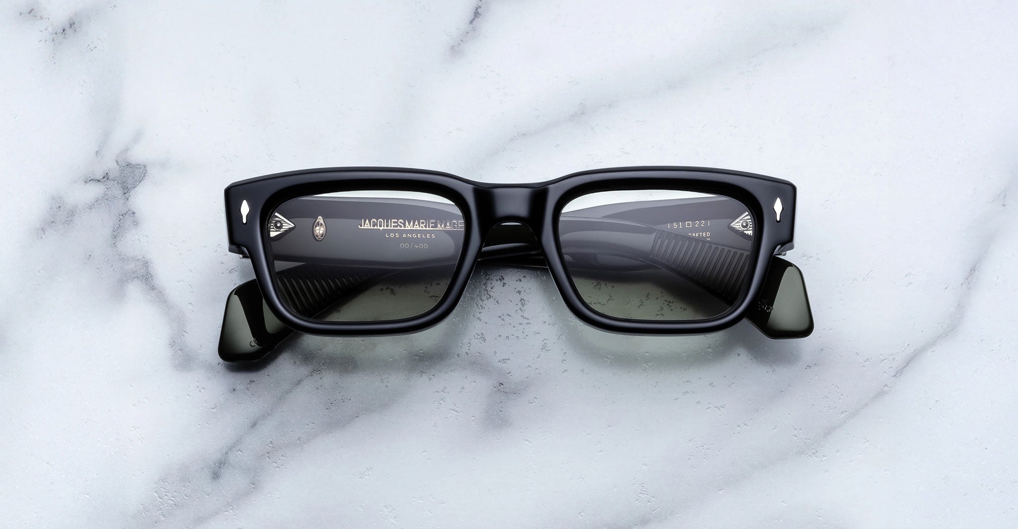 Jacques Marie Mage Jeff in Cobra rectangular sunglasses in black with silver hardware