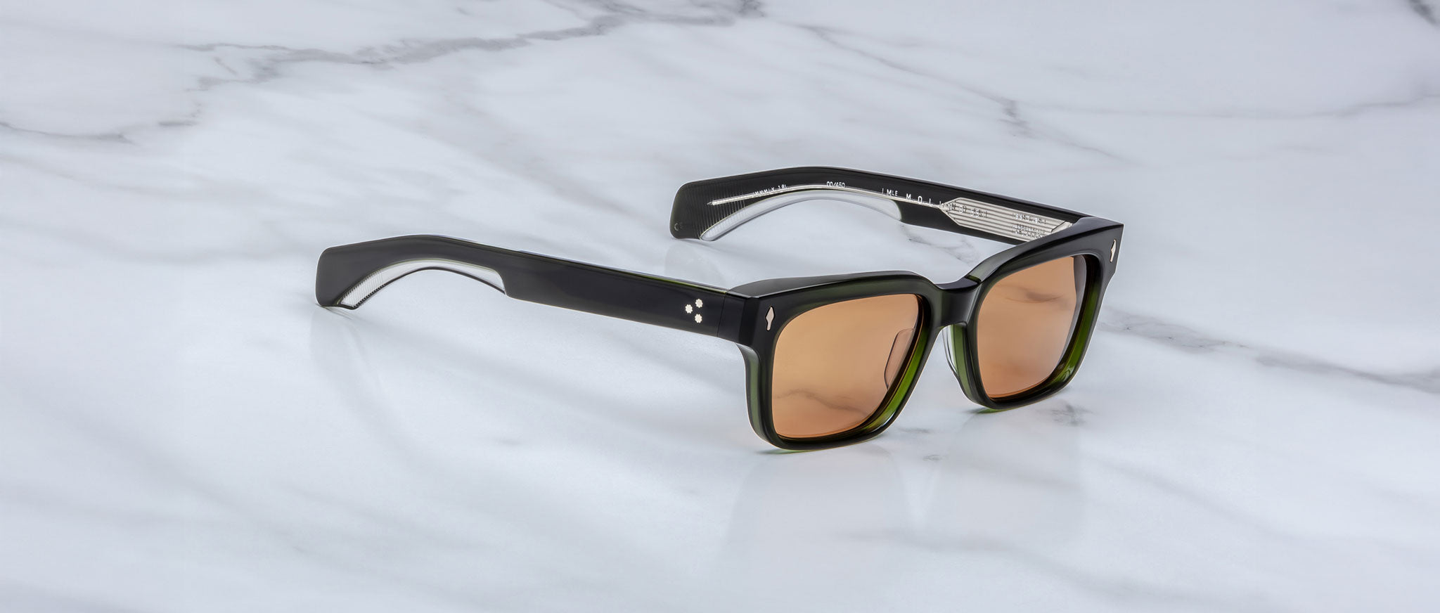 Jacques Marie Mage Molino 55 black rectangular sunglasses with brown lenses, top view.