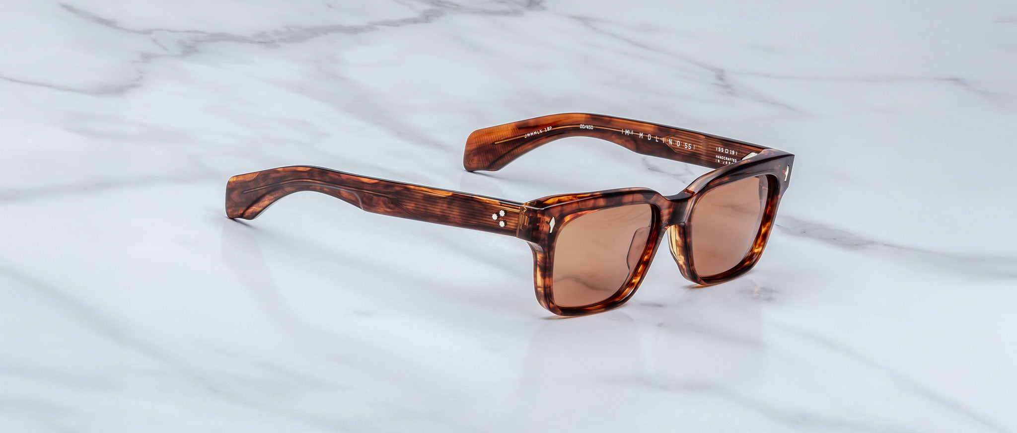 Jacques Marie Mage Molino 55 tortoiseshell square sunglasses with UV lenses, shown from above.