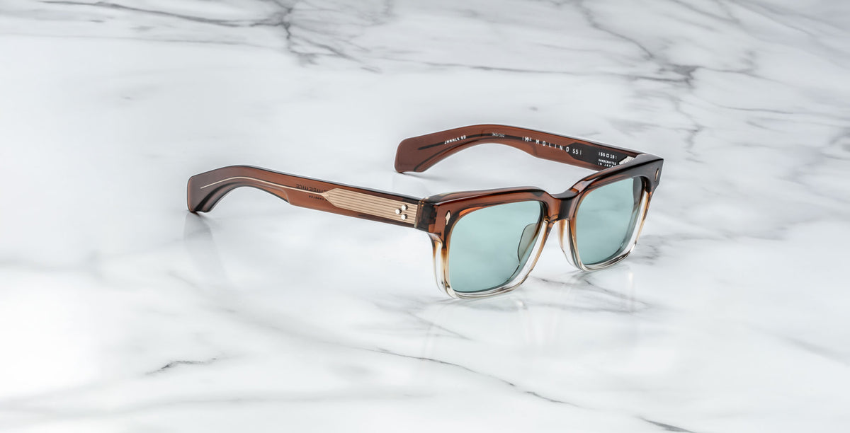 Jacques Marie Mage Molino 55 sunglasses with green polarized lenses, top view.