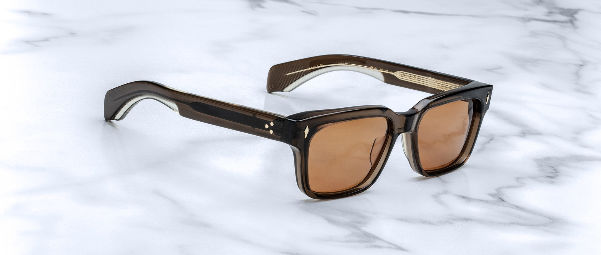 Jacques Marie Mage Molino 55 brown square sunglasses with thick translucent frames, front view.