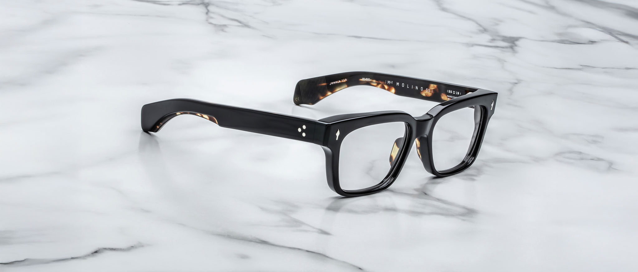 Jacques Marie Mage Molino 55 black rectangular thick acetate eyeglasses, front view.