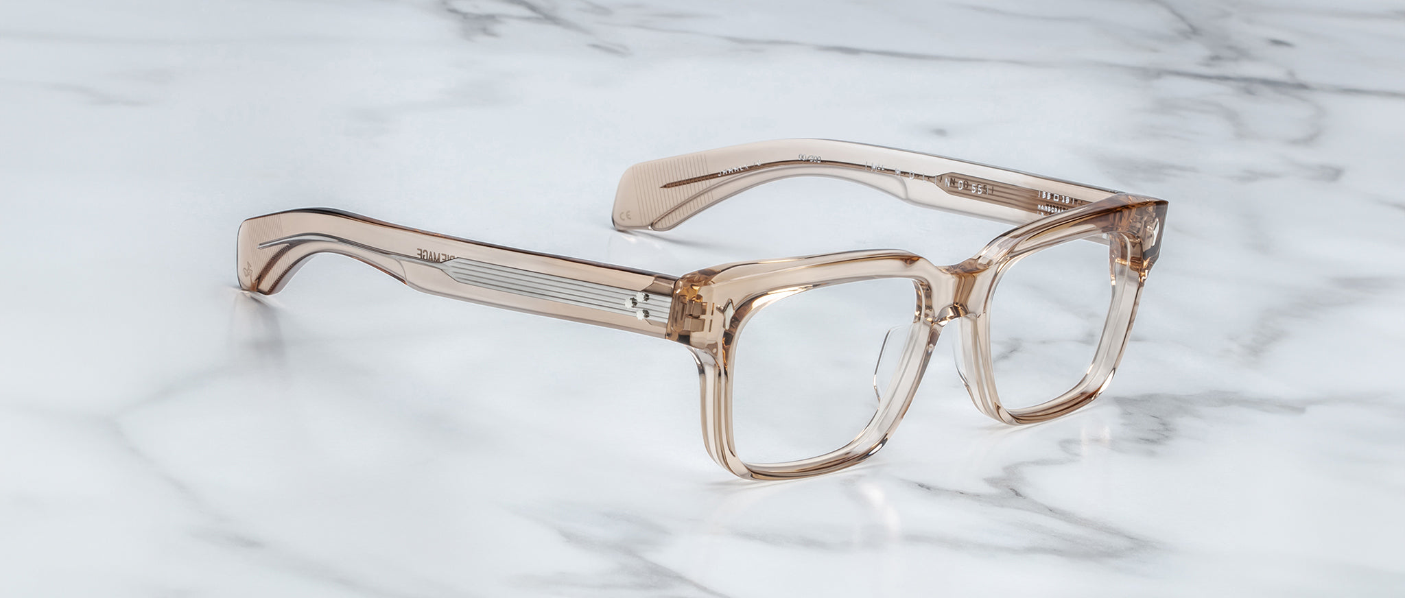 Jacques Marie Mage Molino 55 square clear acetate eyeglasses with thick arms, top view.