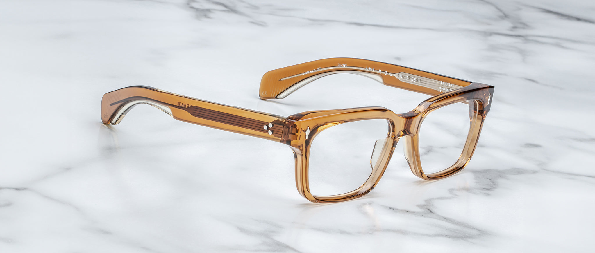 Jacques Marie Mage Molino 55 clear brown square eyeglasses with thick frames, top view.