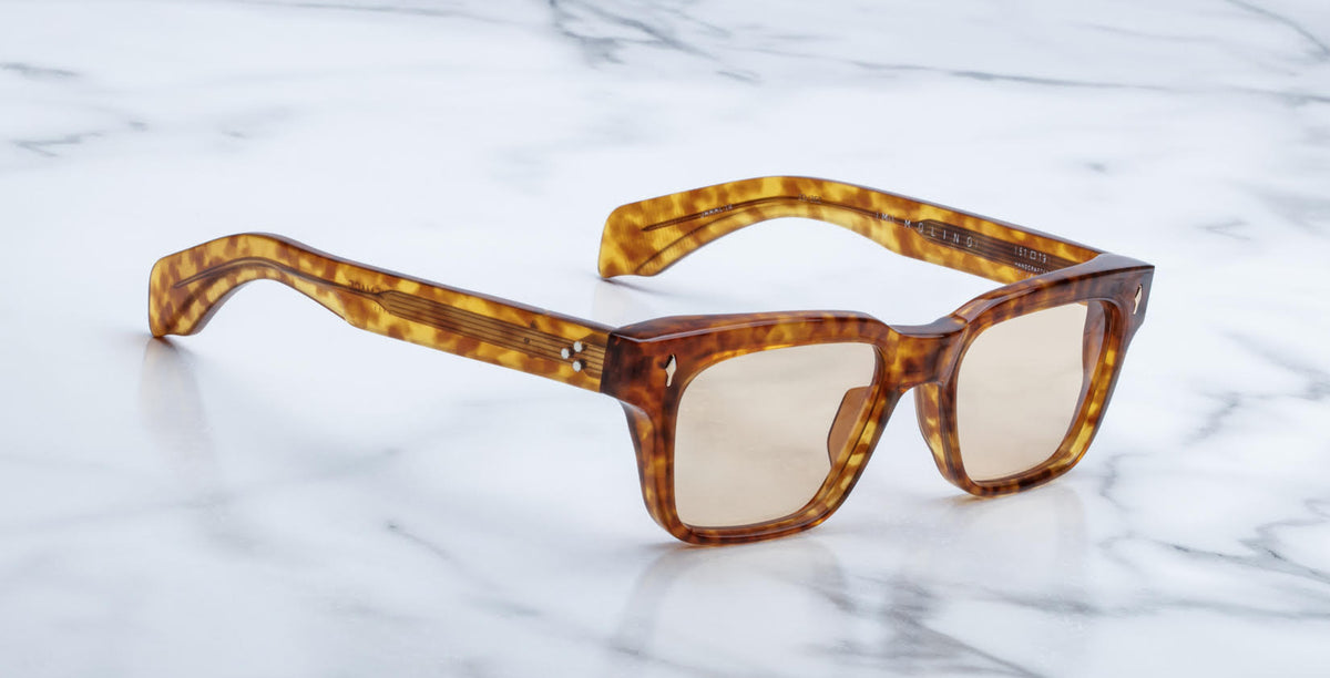 Jacques Marie Mage Molino tortoiseshell square sunglasses with UV-protection light brown lenses, front view.