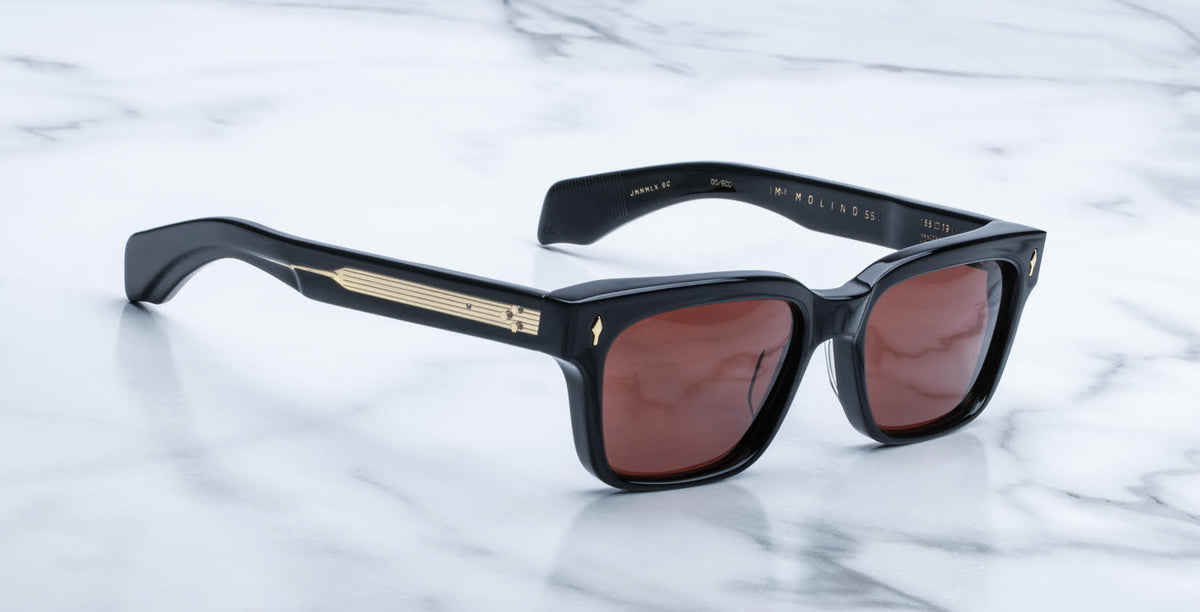 Jacques Marie Mage Molino 55 sunglasses, front view, brown lenses with gold arm details.