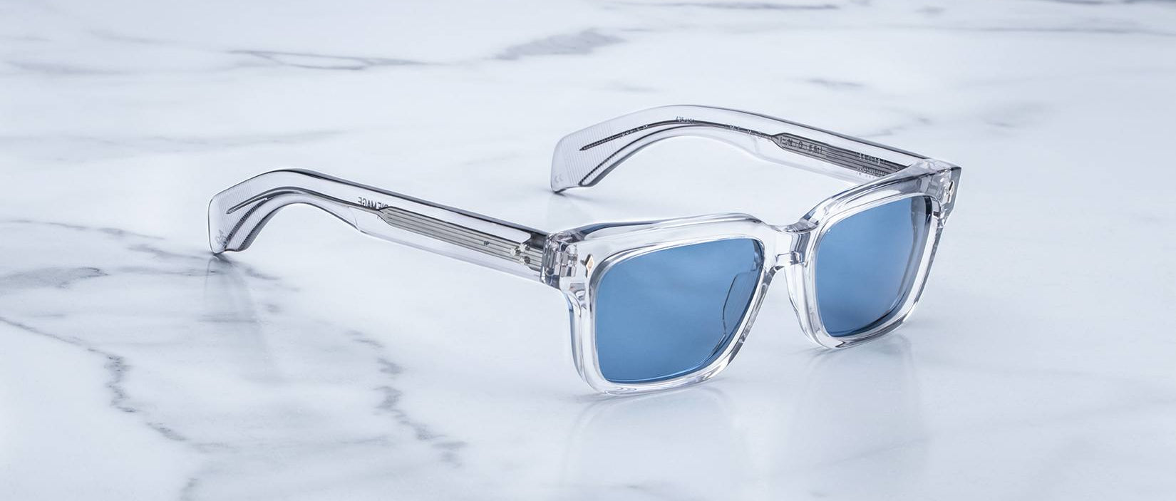 Angled view of the Jacques Marie Mage Molino 55 style sunglasses in colorway Frost