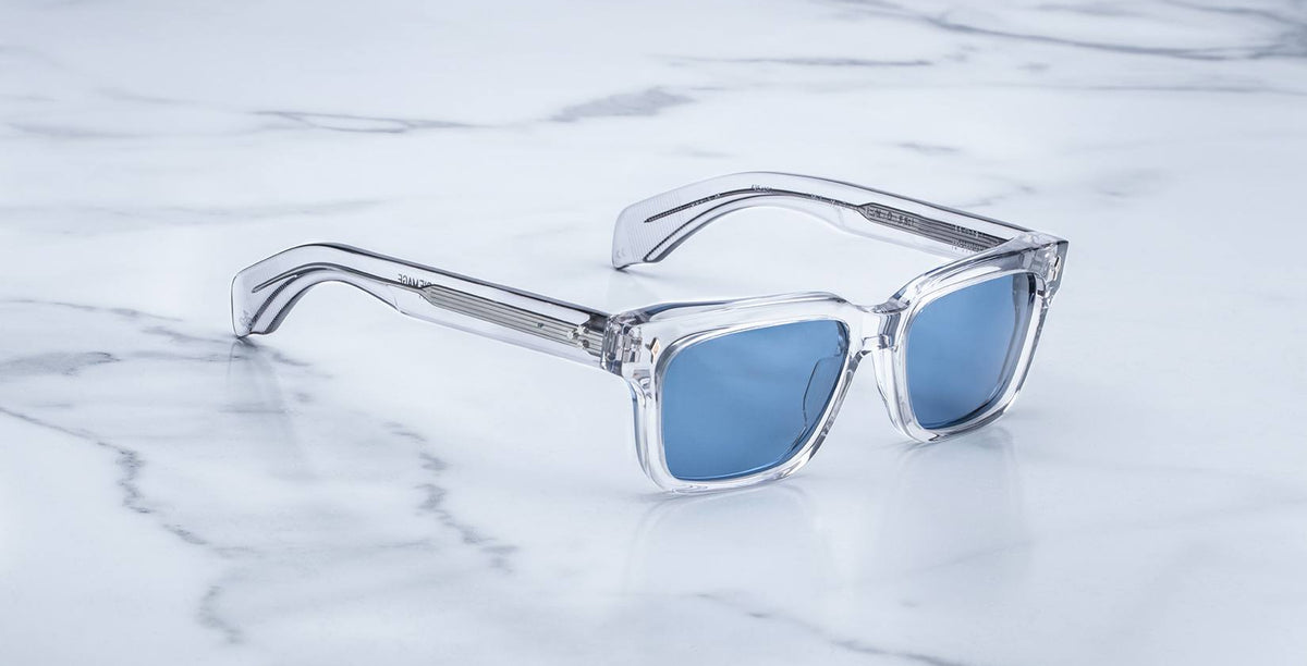 Angled view of the Jacques Marie Mage Molino 55 style sunglasses in colorway Frost