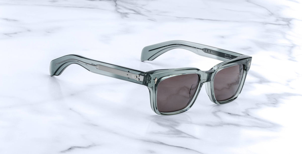 Jacques Marie Mage Molino 55 square sunglasses, translucent gray with dark lenses, front view.