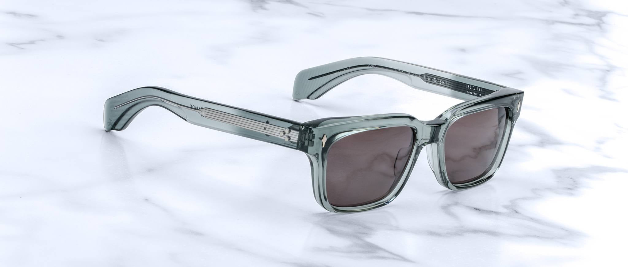 Jacques Marie Mage Molino 55 square sunglasses, translucent gray with dark lenses, front view.