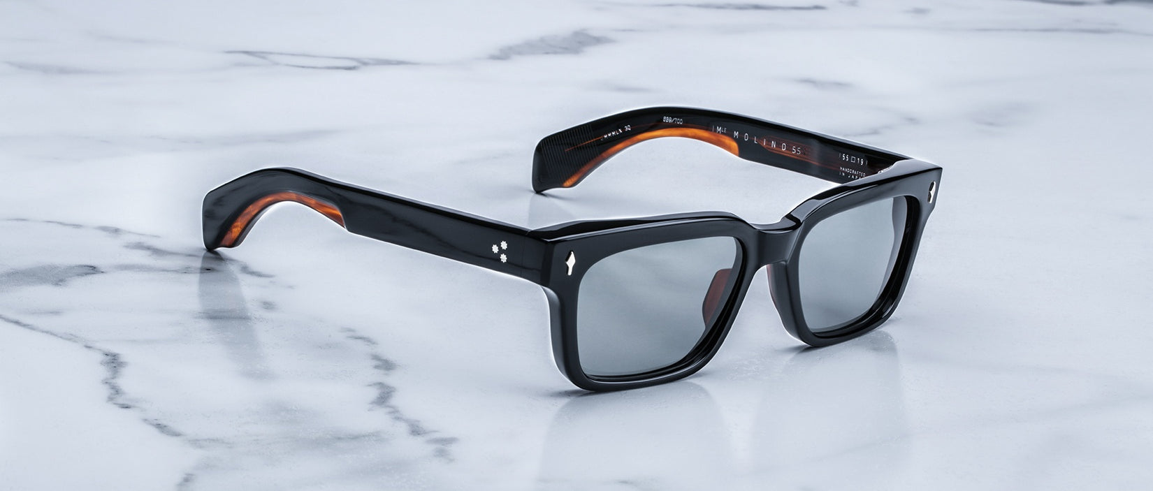 Angeld View of the Jacques Marie Mage Molino 55 sunglasses in the Noir 4 colorway available at Dan Deutschques Marie Mage Molino55 in the Noir 4 colorway available at Dan Deutsch