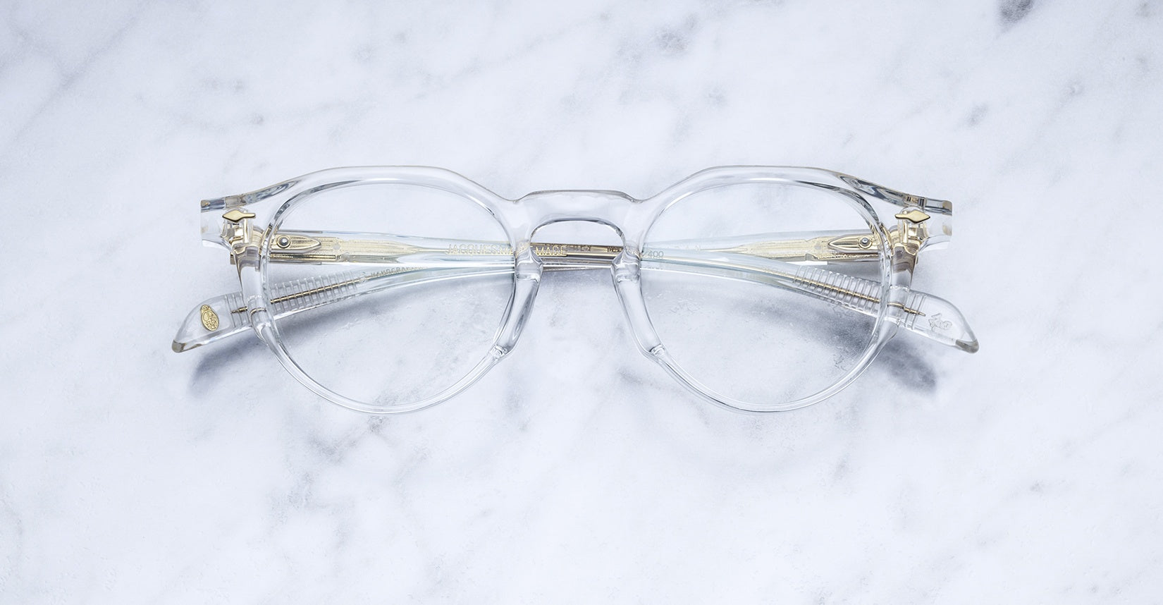 Jacques Marie Mage Sheridan in Clear, transparent acetate frame with modified Boston lens shape and keyhole bridge