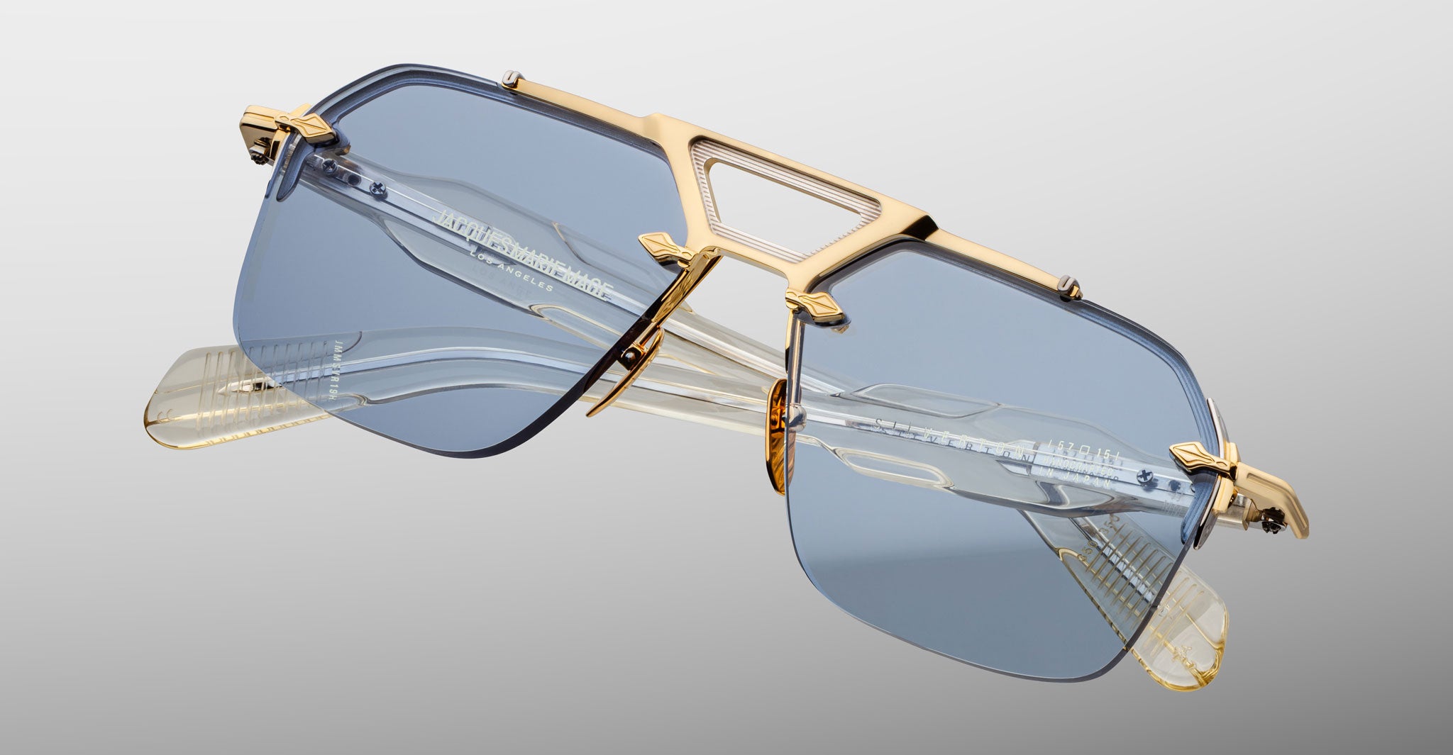 Jacques Marie Mage Silverton sunglass in the Ciel colorway front detail