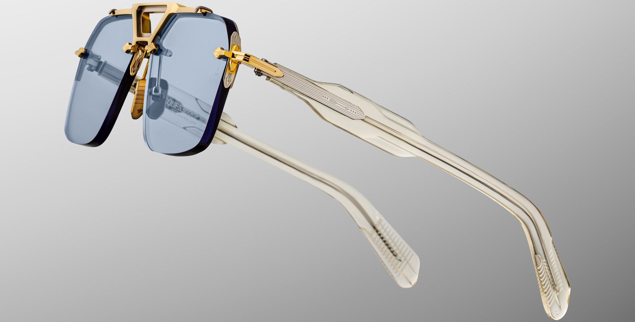 Jacques Marie Mage Silverton sunglass in the Ciel colorway side detail