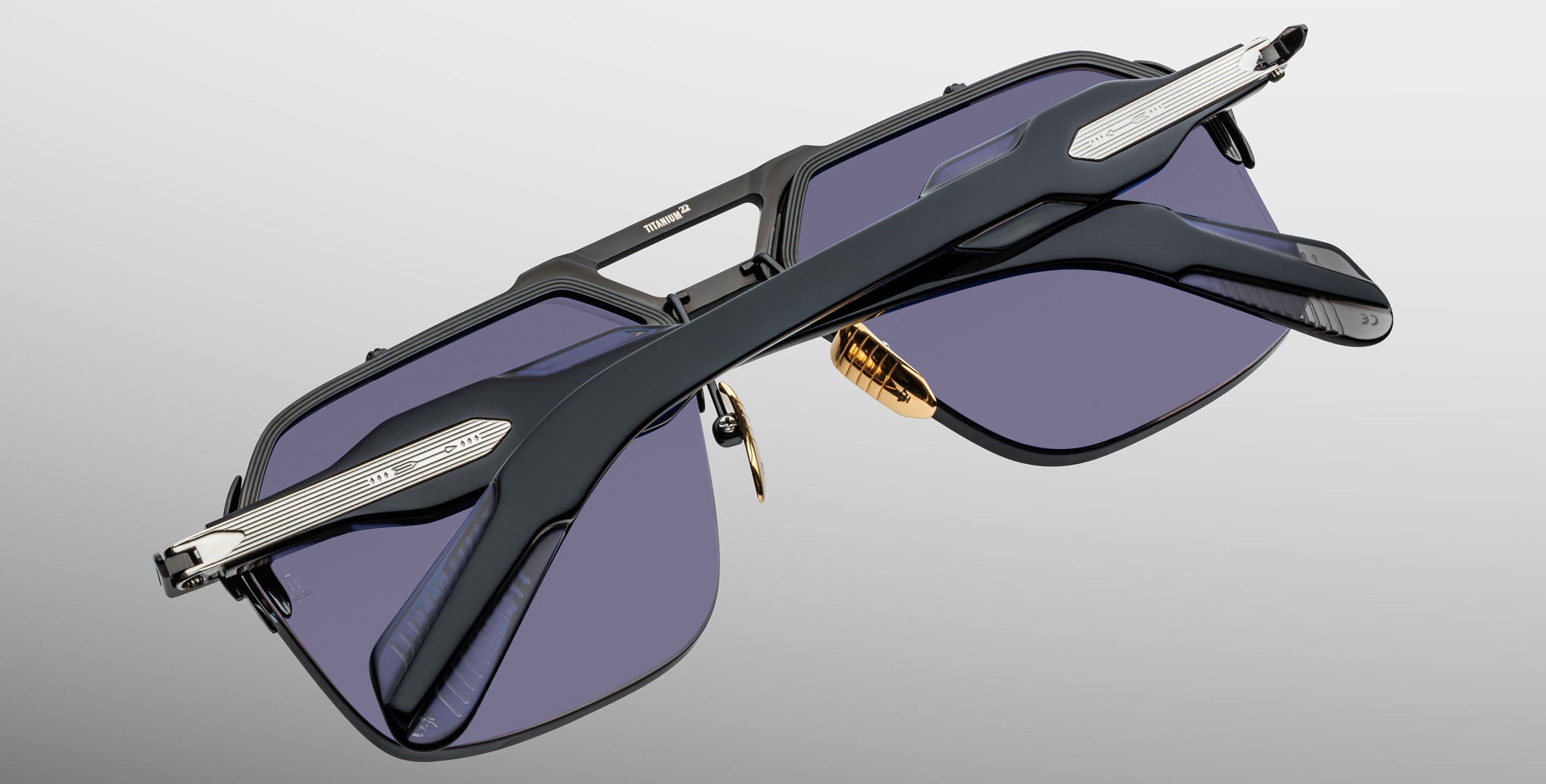 Jacques Marie Mage Silverton sunglass in the Raven colorway back detailed view