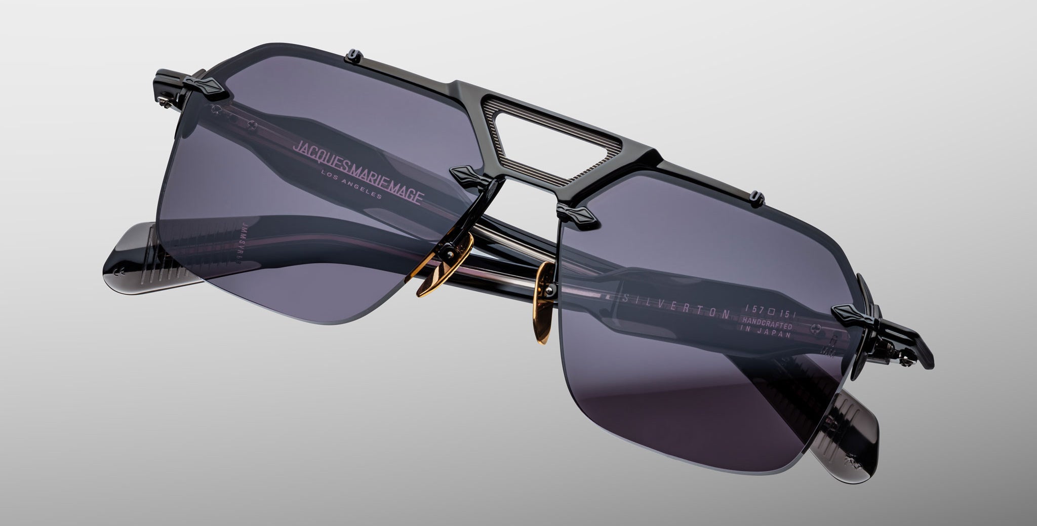 Jacques Marie Mage Silverton sunglass in the Raven colorway detailed front view