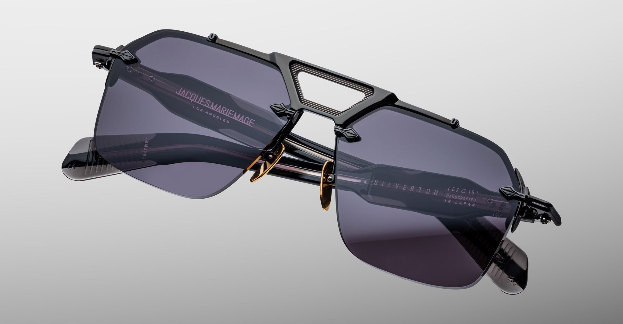 Jacques Marie Mage Silverton sunglass in the Raven colorway detailed front view