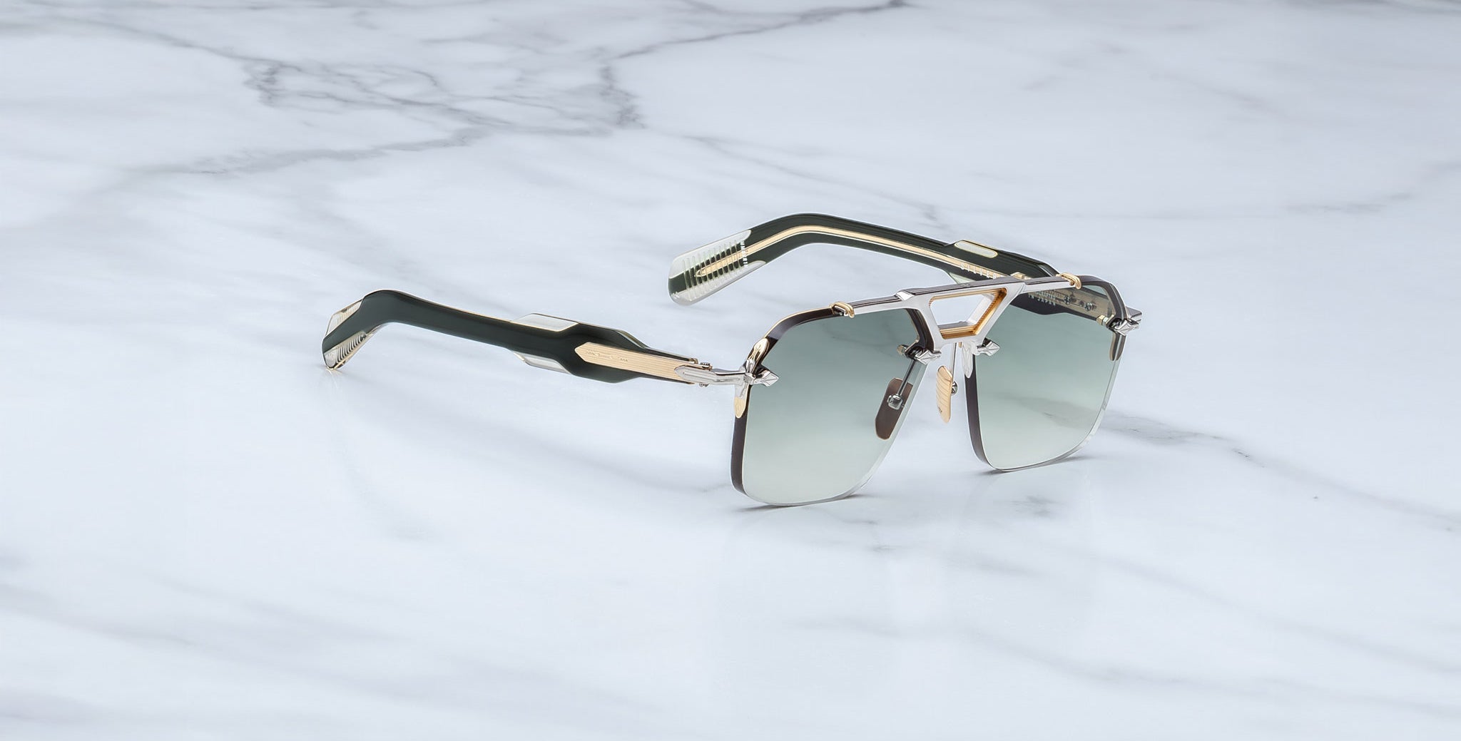 Jacques Marie Mage Silverton sunglass in Viper colorway 3-4 view