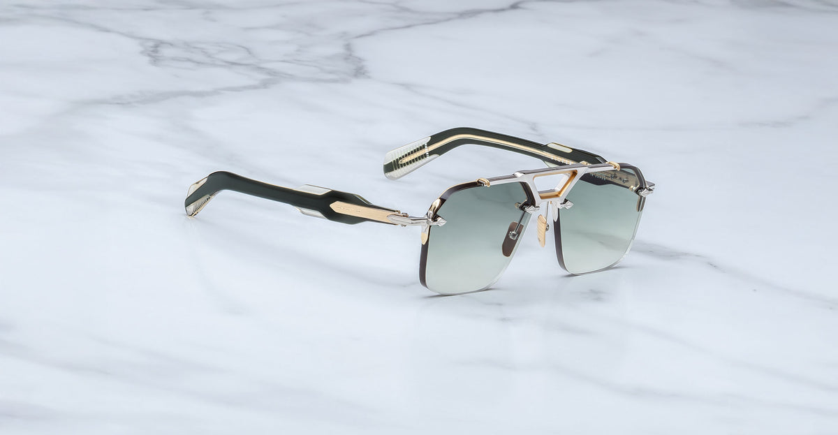 Jacques Marie Mage Silverton sunglass in Viper colorway 3-4 view