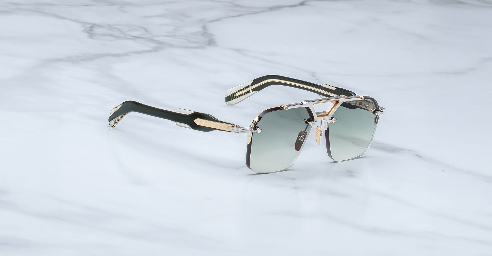 Jacques Marie Mage Silverton sunglass in Viper colorway 3-4 view