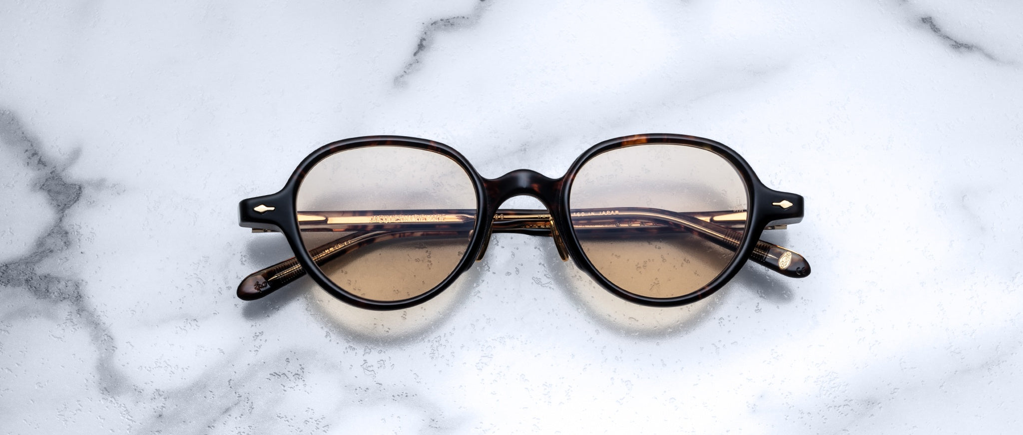 Jacques Marie Mage The Clark eyeglasses, shown from above, display the brand’s signature frame style.
