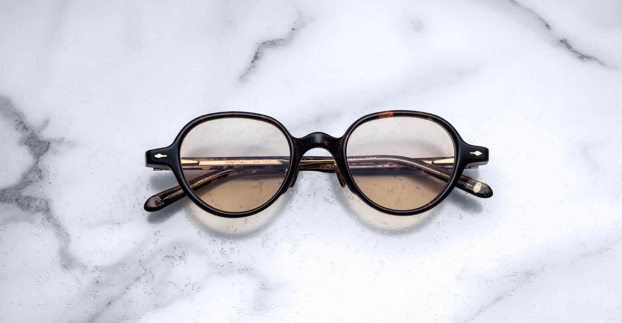 Jacques Marie Mage The Clark eyeglasses, shown from above, display the brand’s signature frame style.