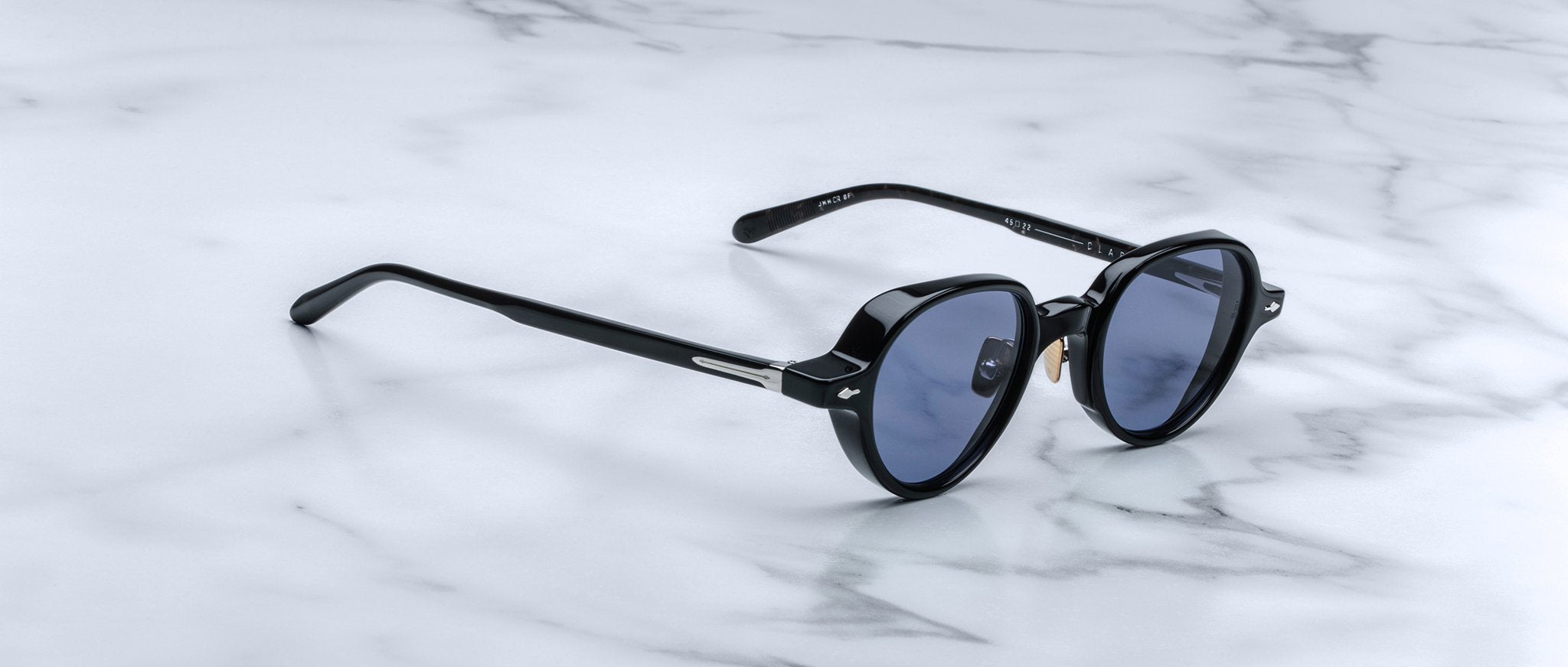 Jacques Marie Mage The Clark round sunglasses with UV protection, top view showing frames and lenses.